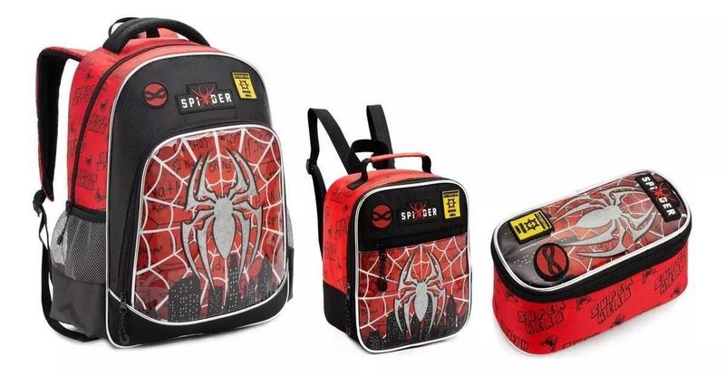 Imagem de Kit Mochila Costas Menino Lancheira Estojo Aranha Grande