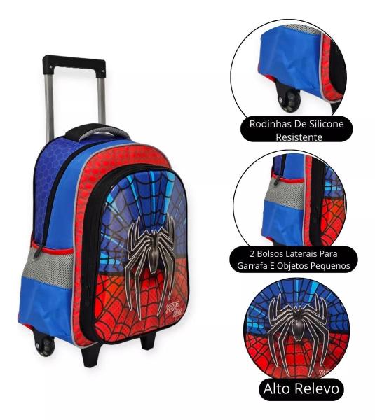 Imagem de Kit Mochila De Carrinho Escolar Aranha Infantil Grande Yepp