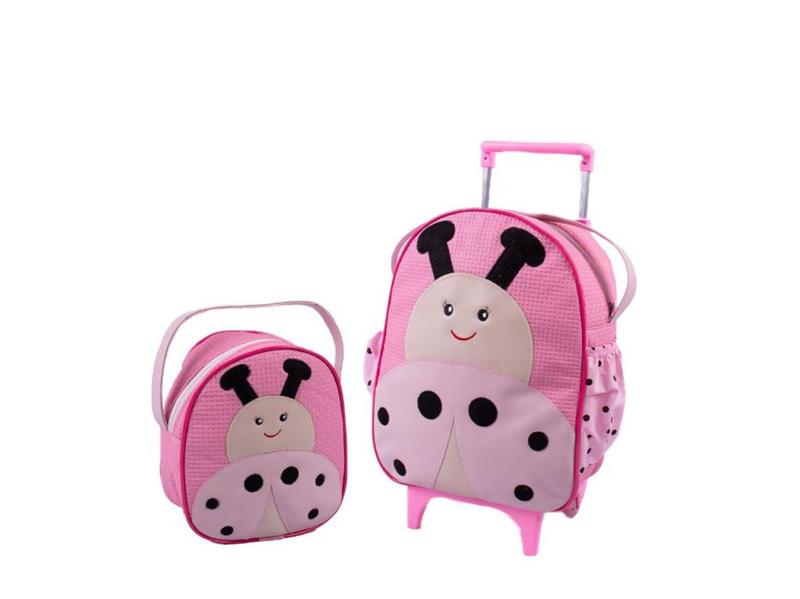 Imagem de Kit Mochila De Carrinho Infantil Bichinho G + Lancheira - Suporte Lancheira - Bebê Escolar Pets Zoo