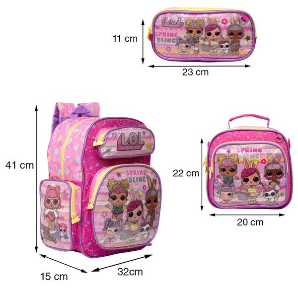 Imagem de Kit Mochila de Costas Infantil Grande Menina LOL Escolar