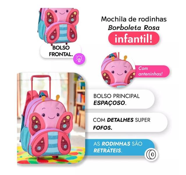 Imagem de Kit Mochila De Rodinha + Lancheira Infantil Clio Pets Escola Borboleta