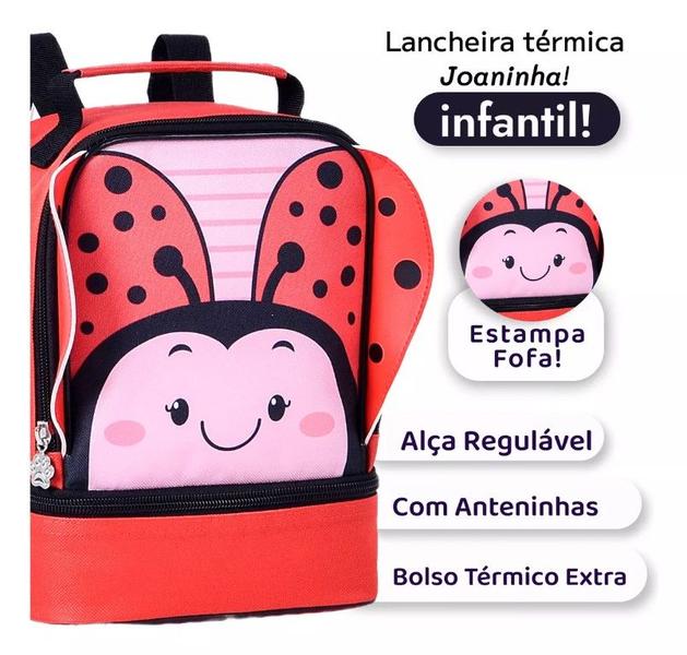 Imagem de Kit Mochila De Rodinha + Lancheira Infantil Clio Pets Escola Joaninha