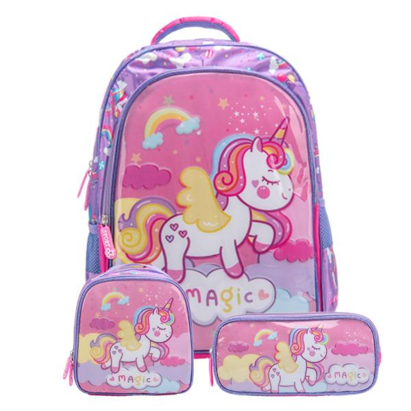 Imagem de Kit Mochila De Rodinha Unicórnio Infantil Lancheira Estojo Escolar