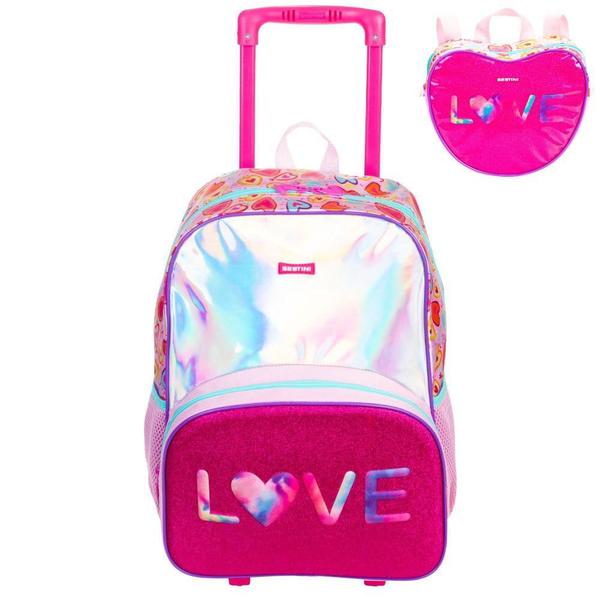 Imagem de Kit Mochila de Rodinhas e Lancheira Sestini Love X Rosa