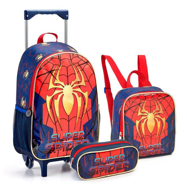 Imagem de Kit Mochila de Rodinhas Escolar Infantil Super Spider Aranha