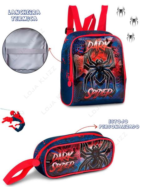 Imagem de Kit Mochila de Rodinhas Infantil Escolar Dark Spider Aranha