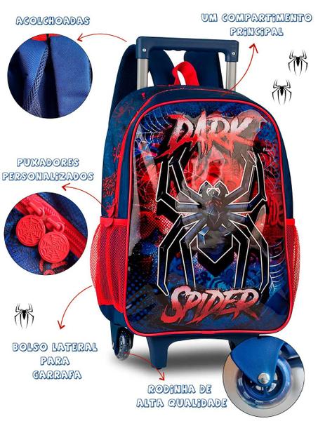 Imagem de Kit Mochila de Rodinhas Infantil Escolar Dark Spider Aranha