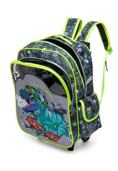 Imagem de Kit Mochila de Rodinhas Infantil Menino Estojo Lancheira Dinossauro Escolar