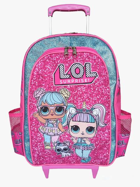 Imagem de Kit mochila de rodinhas lol surprise meninas infantil escolar bolsa rosa