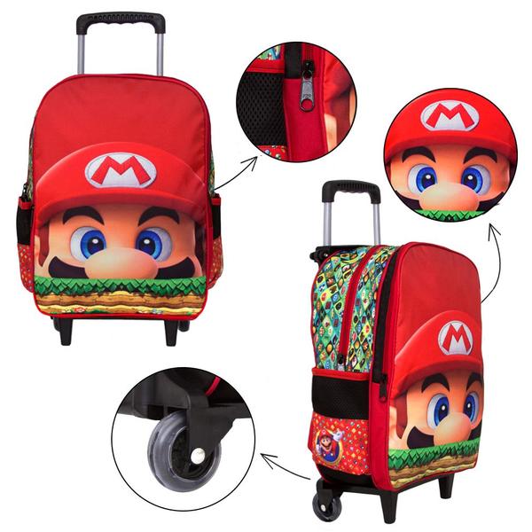 Imagem de Kit Mochila de Rodinhas Menino Vermelha Super Mario 3 Pçs