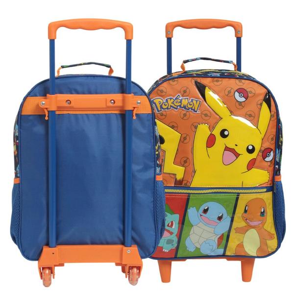 Imagem de Kit Mochila De Rodinhas Pokémon Azul Bolsa Escolar Grande