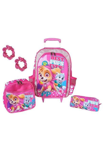 Imagem de Kit mochila de rodinhas skye patrulha canina infantil escolar meninas aula