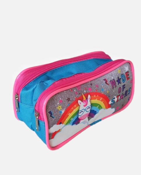 Imagem de Kit mochila de rodinhas unicórnio infantil escolar meninas rosa bolsa