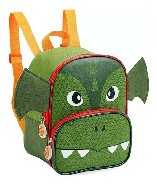 Imagem de Kit Mochila Dragão Verde Rodinhas Escolar Meninos Dl1360