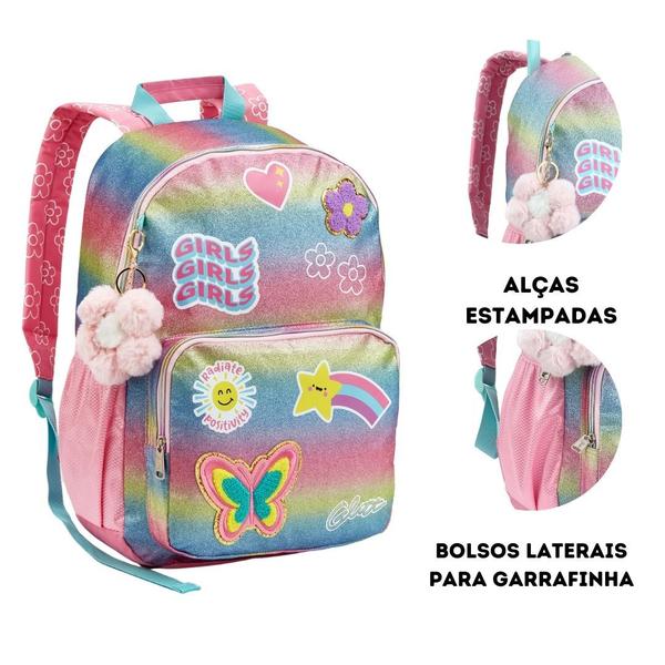 Imagem de Kit Mochila e Estojo Escolar Juvenil Arco- Iris