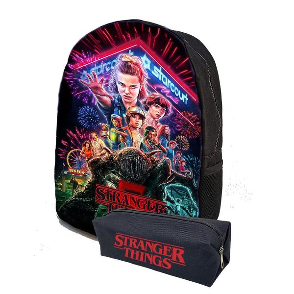 Imagem de Kit Mochila E Estojo Stranger Things Infantil Fundamental