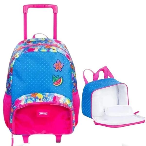 Imagem de Kit Mochila Escola Floral Plus Infantil Rodinhas G Lancheira