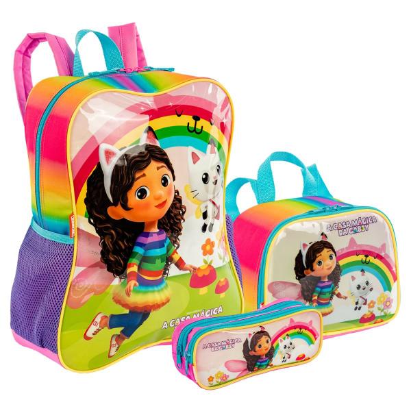 Imagem de Kit Mochila Escolar De Alças Lancheira Infantil Estojo A Casa Mágica da Gabby Fada Sestini