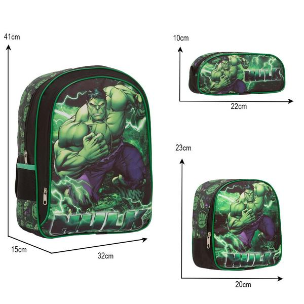 Imagem de Kit Mochila Escolar de Costas Incrível Hulk Herói Passeio