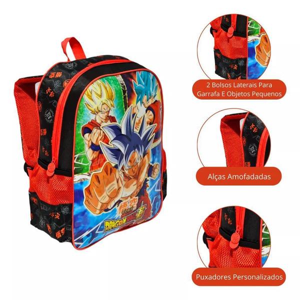 Imagem de Kit Mochila Escolar Dragon Ball Goku Costas Tam G Com Estojo