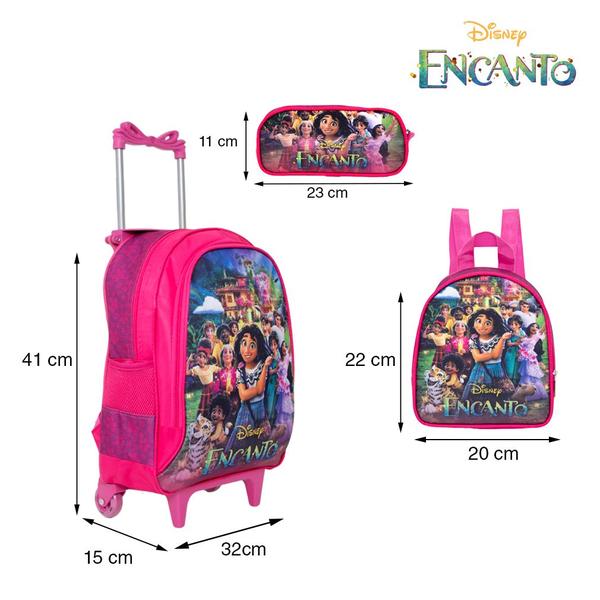 Imagem de Kit Mochila Escolar Feminina Infantil de Rodinhas Encanto