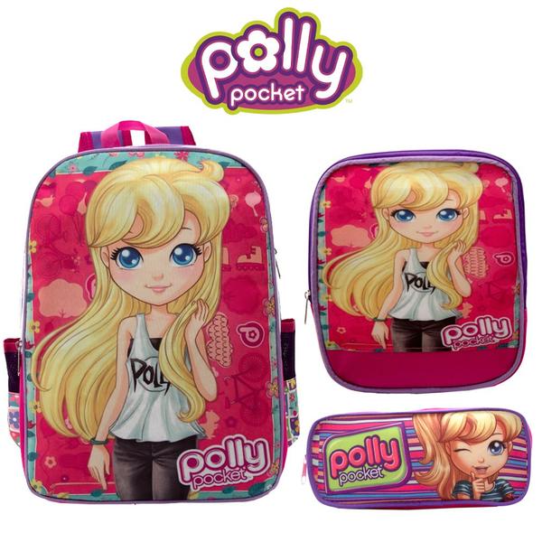 Imagem de Kit Mochila Escolar Feminina Lancheira Estojo Polly Pocket