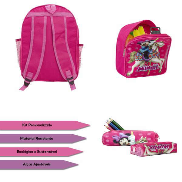 Imagem de Kit Mochila Escolar Feminina Minnie Mouse Costas Creche Pre