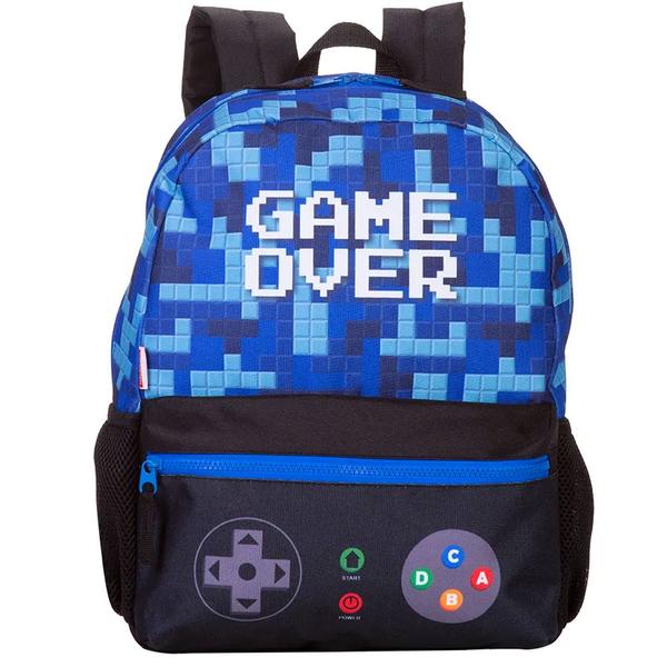 Imagem de Kit Mochila Escolar Gamer Over Costas Infantil Tam G Sestini Lancheira Térmica Estojo Duplo