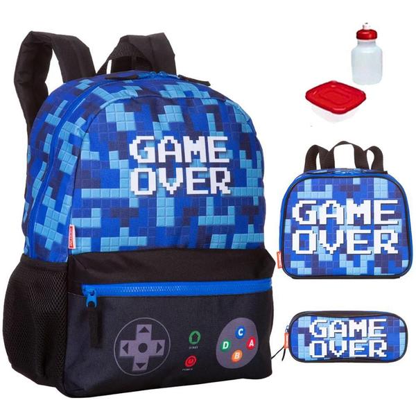 Imagem de Kit Mochila Escolar Gamer Over Costas Infantil Tam G Sestini