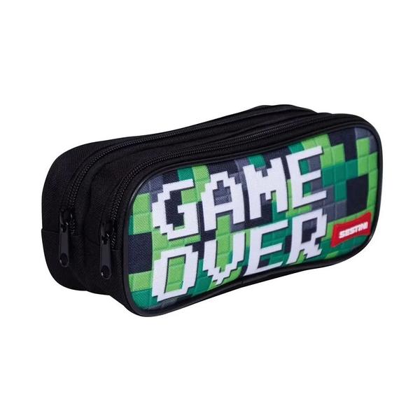 Imagem de Kit Mochila Escolar Gamer Over Rodinhas Infantil Tam G Com Estojo Duplo