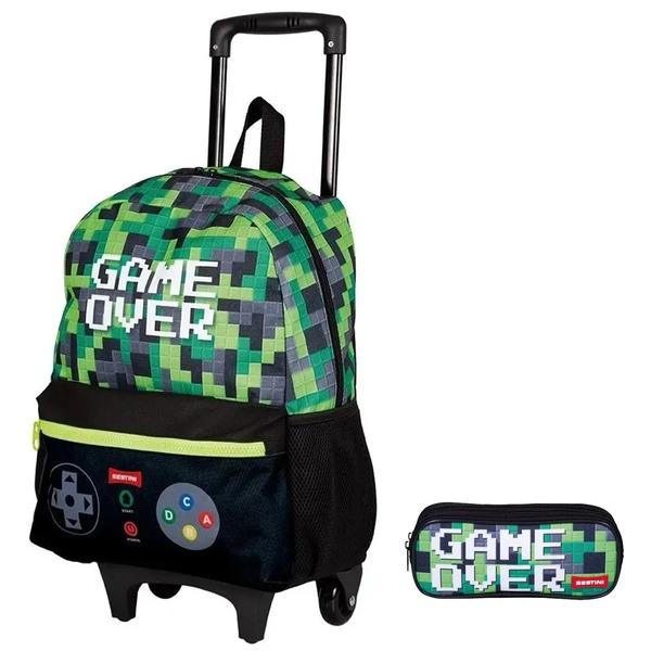 Imagem de Kit Mochila Escolar Gamer Over Rodinhas Infantil Tam G Com Estojo Duplo