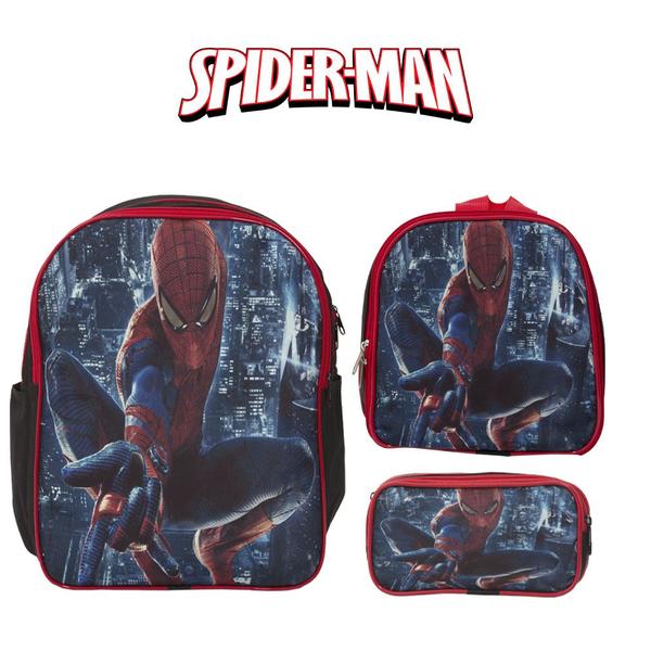 Imagem de Kit Mochila Escolar Homem Aranha Costas Passeio Reforçada