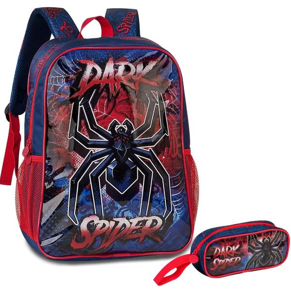 Imagem de Kit Mochila Escolar Homem Aranha Spider Costas Reforçada Tam G Estojo