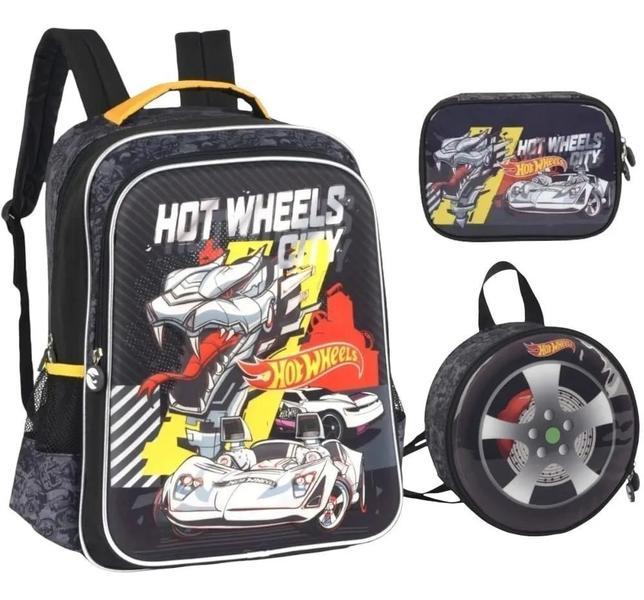 Imagem de Kit Mochila Escolar Hot Wheels Alto Relevo City Costas G