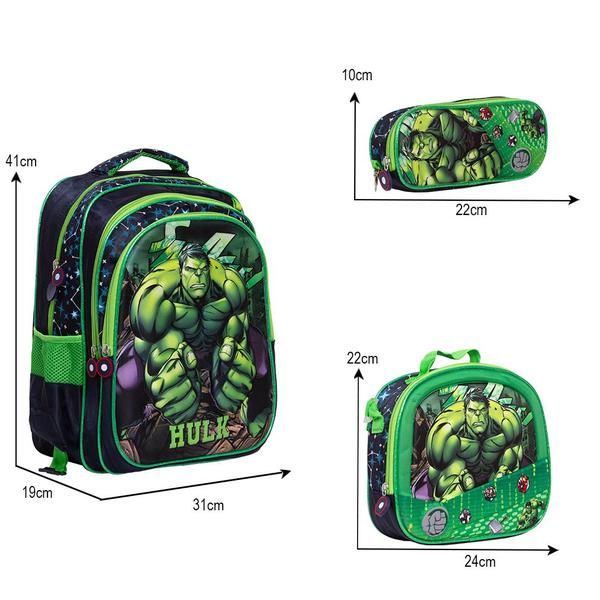 Imagem de Kit Mochila Escolar Infantil 3d Hulk De Costas