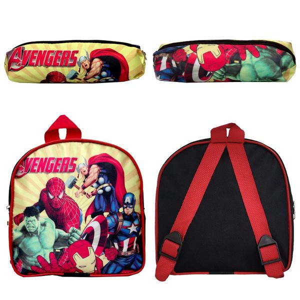 Imagem de Kit Mochila Escolar Infantil Avengers Marvel De Costas