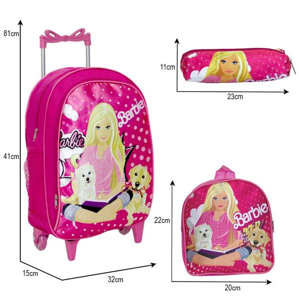 Kit Mochila Escolar Infantil Barbie Mattel Rosa Com Rodinhas - TOYS 2U Imagem de Kit Mochila Escolar Infantil Barbie Mattel Rosa Com Rodinhas