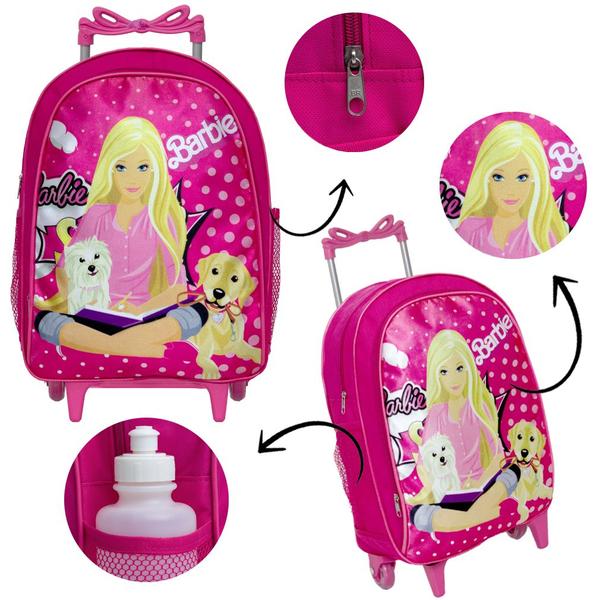 Imagem de Kit Mochila Escolar Infantil Barbie Mattel Rosa Com Rodinhas