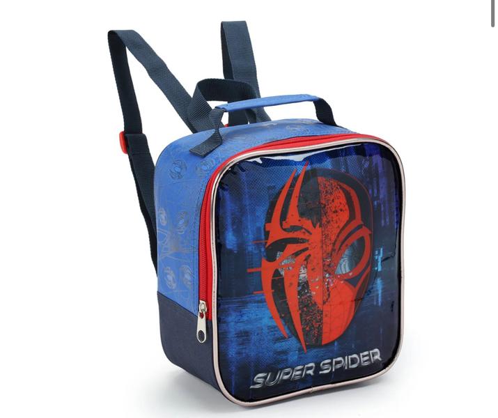 Imagem de Kit Mochila Escolar Infantil com Carrinho de Rodinhas Lancheira e Estojo Super Spider Homem Aranha