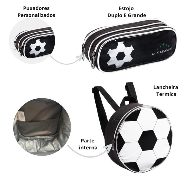 Imagem de Kit Mochila Escolar Infantil Com Rodinhas Para Menino Lancheira Térmica e Estojo Futebol