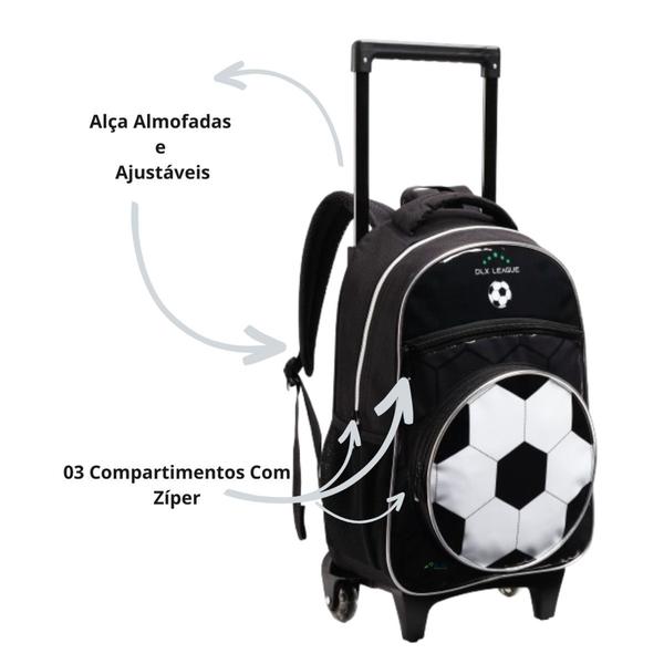 Imagem de Kit Mochila Escolar Infantil Com Rodinhas Para Menino Lancheira Térmica e Estojo Futebol