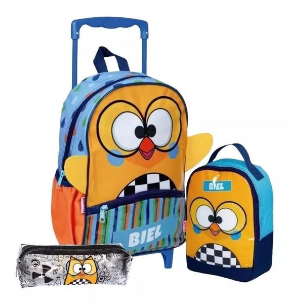 Imagem de Kit Mochila Escolar Infantil Coruja Corujinha Biel Rodinha M