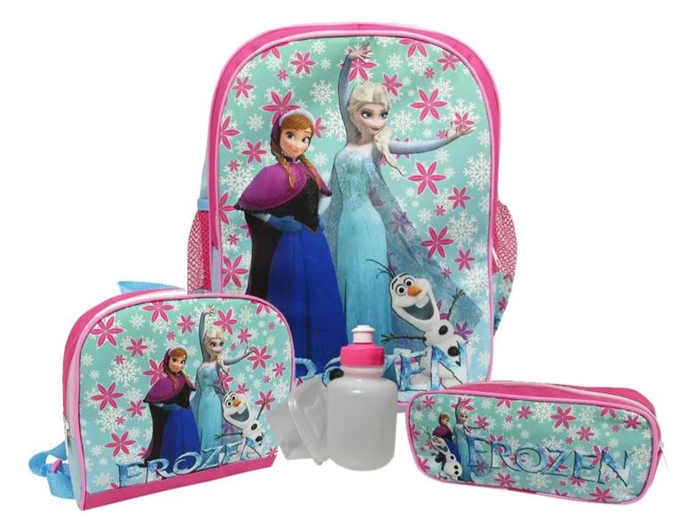 Imagem de Kit Mochila Escolar Infantil de Costas Frozen Tam G - Lancheira e Estojo