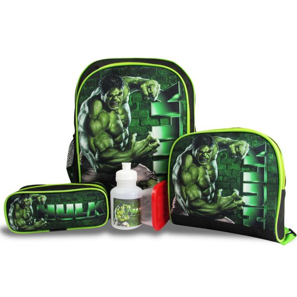 Imagem de Kit Mochila Escolar Infantil de Costas Hulk Tam G - Lancheira e Estojo