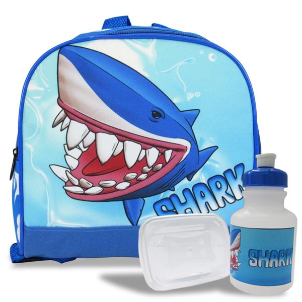 Imagem de Kit Mochila Escolar Infantil de Costas Shark Tam G - Lancheira e Estojo