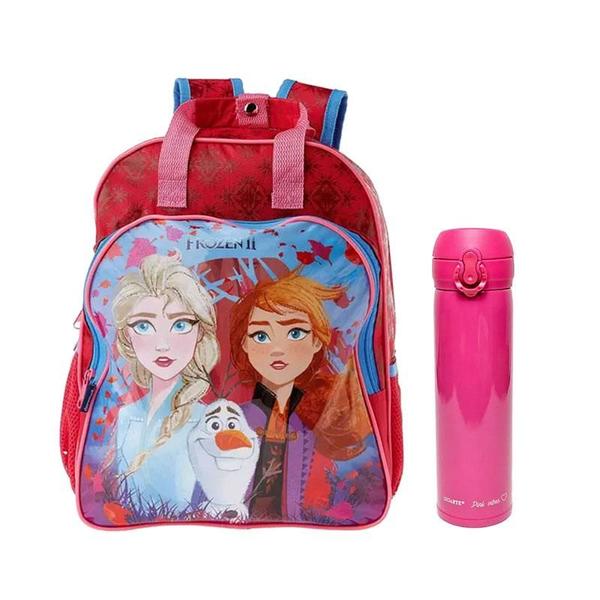 Imagem de Kit Mochila Escolar Infantil Frozen 37389 e Garrafa de Água Térmica Pink Vibes 340ml Rosa - Dermiwil