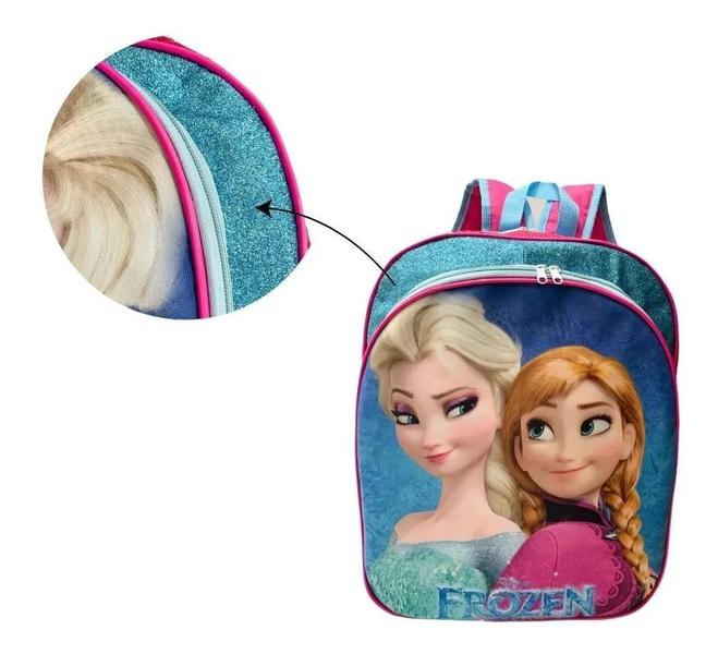 Imagem de Kit Mochila Escolar Infantil Frozen Glitter Costas G F5