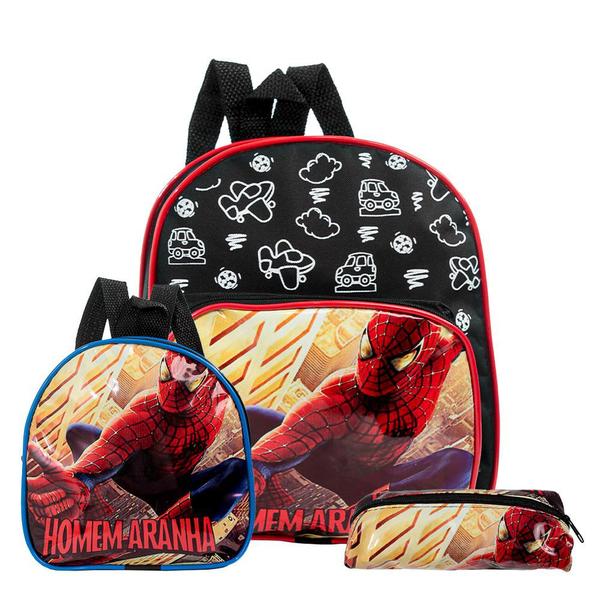 Imagem de Kit Mochila Escolar Infantil Homem Aranha Herói Menino Costa