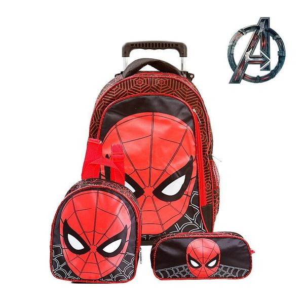 Imagem de Kit Mochila Escolar Infantil Homem Aranha Marvel De Rodinhas