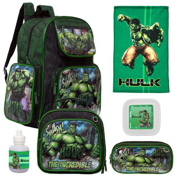 Imagem de Kit Mochila Escolar Infantil Incrivel Hulk Costas com 6 Pçs